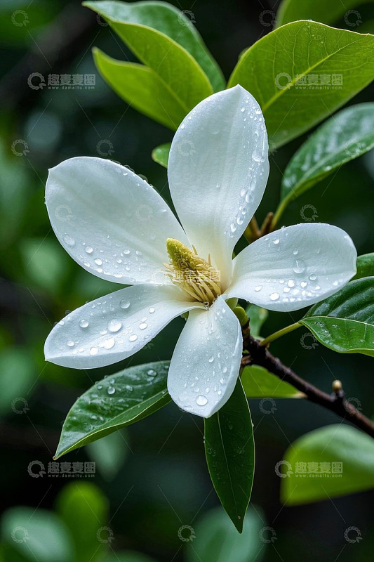 带水珠的白色花朵特写