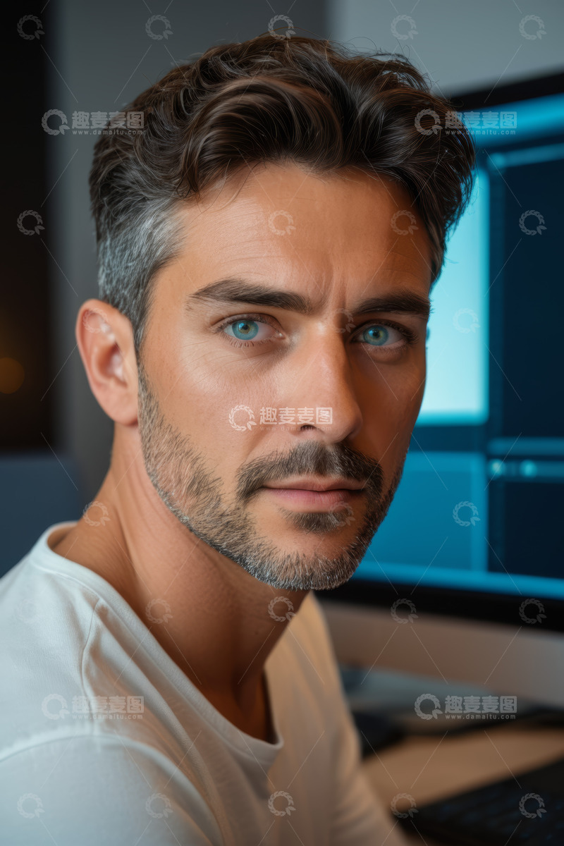 高清大图下载【趣麦麦图】居家男士近景肖像