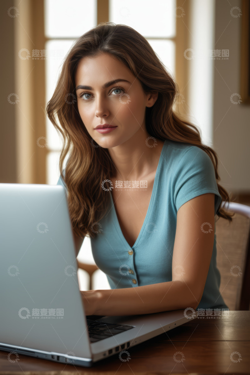 高清大图下载【趣麦麦图】年轻女子使用笔记本电脑办公