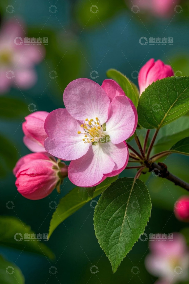 高清大图下载【趣麦麦图】特写粉色绽放的海棠花