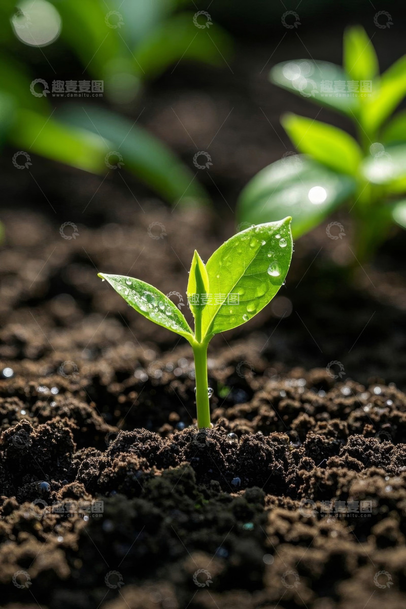高清大图下载【趣麦麦图】土壤中生长的嫩绿植物幼苗