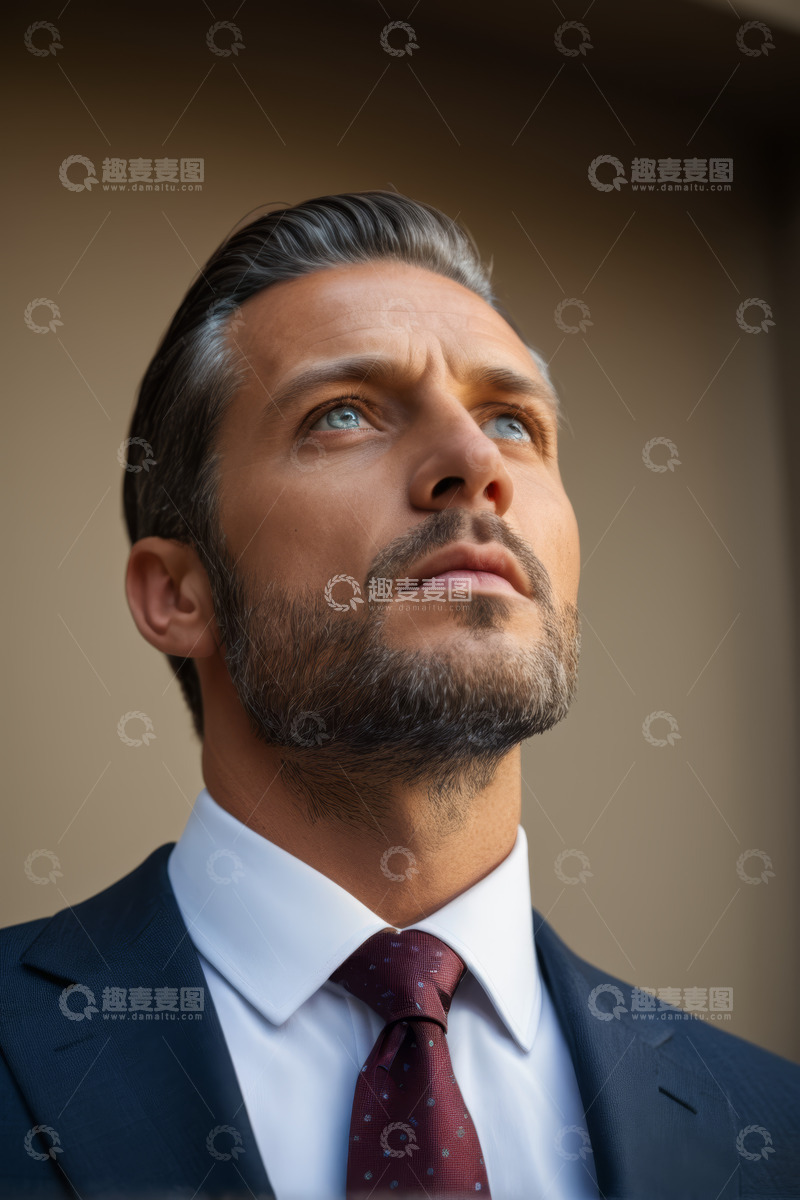 高清大图下载【趣麦麦图】西装男人抬头凝望