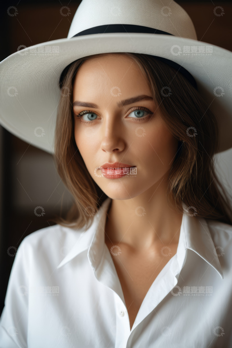 高清大图下载【趣麦麦图】戴白帽女子时尚肖像