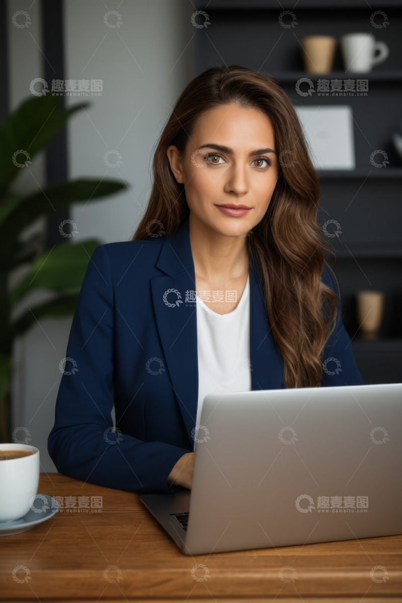 高清大图下载【趣麦麦图】女商人办公使用笔记本电脑