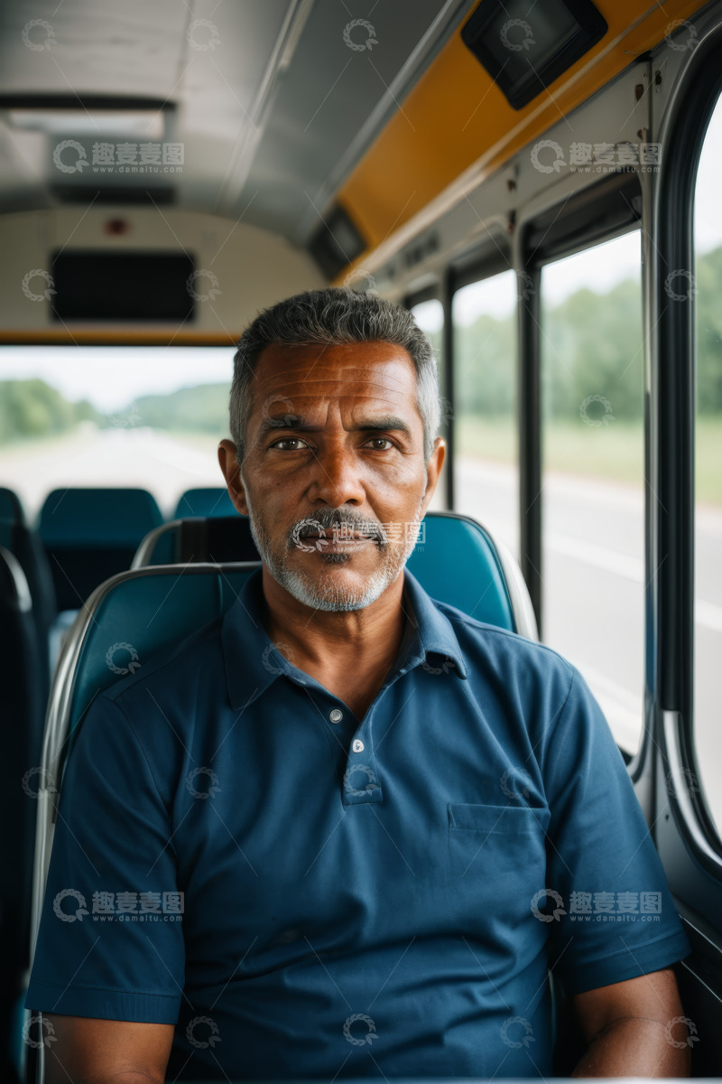 高清大图下载【趣麦麦图】公共汽车上的中年男性乘客