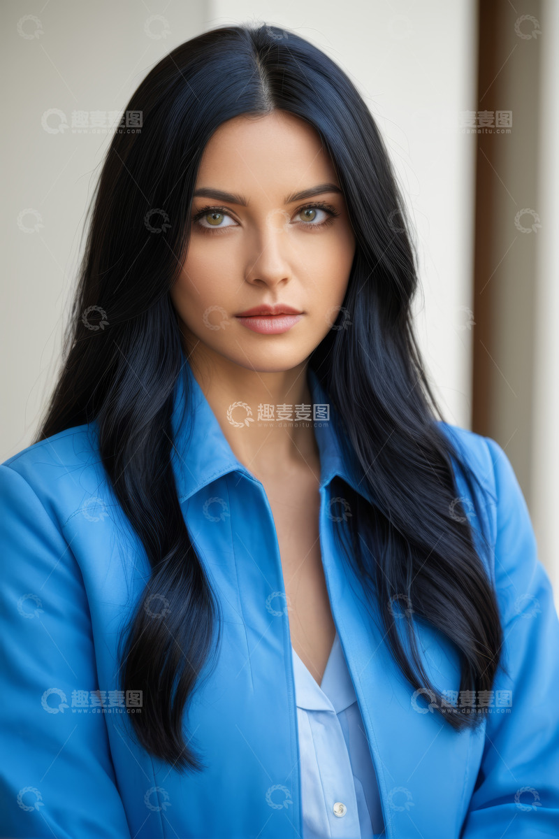 高清大图下载【趣麦麦图】身着蓝色服装女性肖像