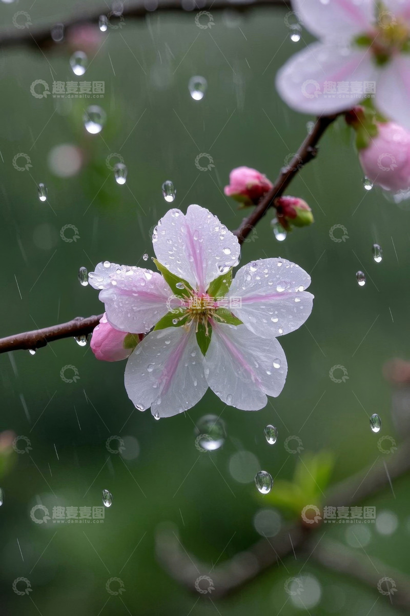 高清大图下载【趣麦麦图】雨中绽放的粉嫩花朵