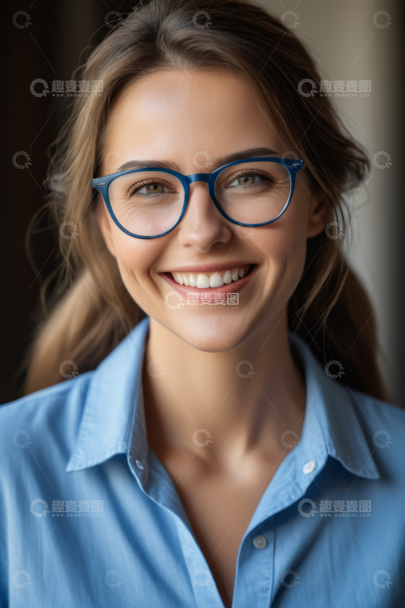 高清大图下载【趣麦麦图】戴眼镜微笑女性肖像