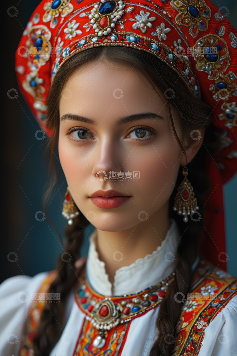 高清大图下载【趣麦麦图】身着民族服饰的女孩肖像