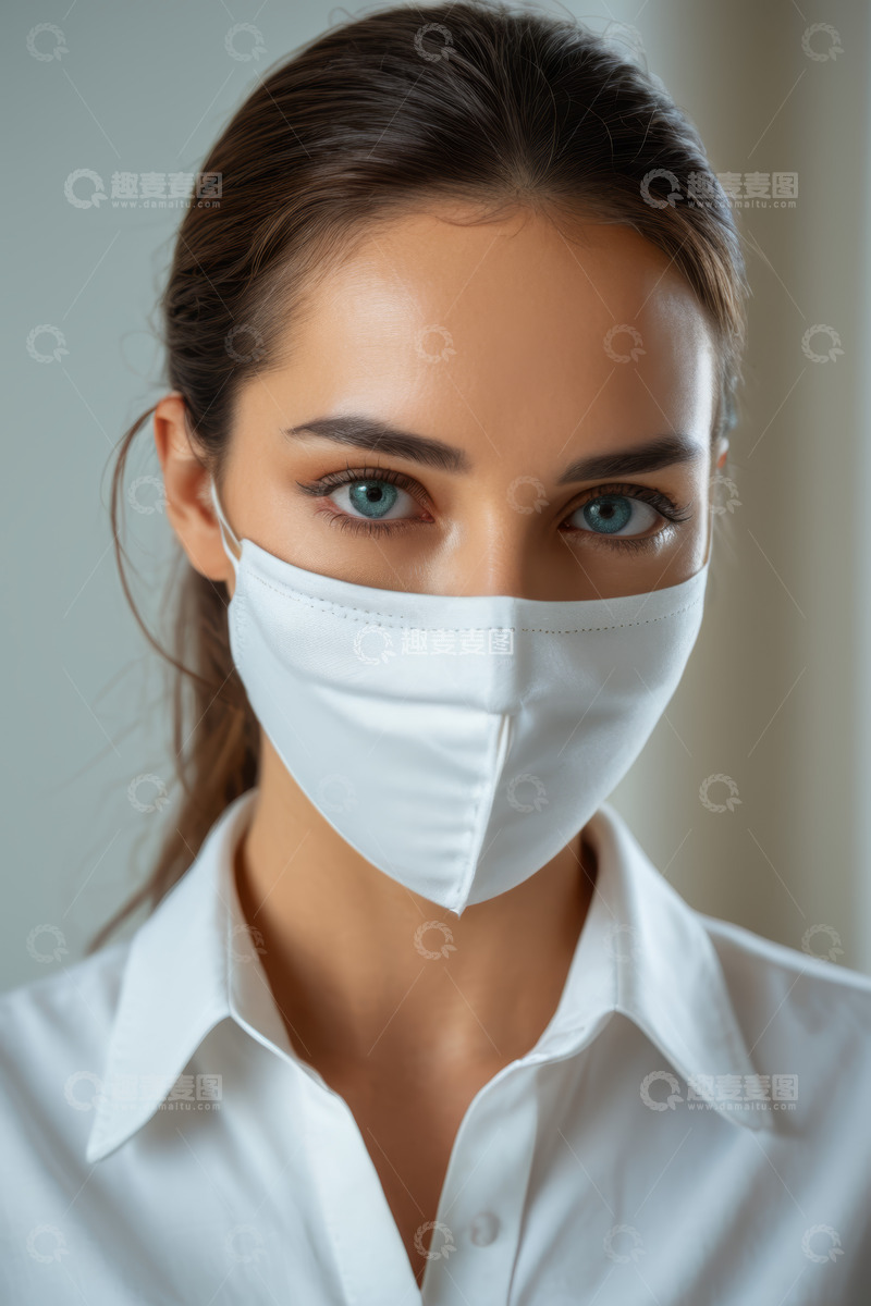 高清大图下载【趣麦麦图】戴口罩女性职业装肖像