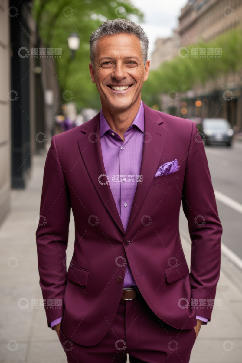 高清大图下载【趣麦麦图】街头穿着西装微笑的成熟男士