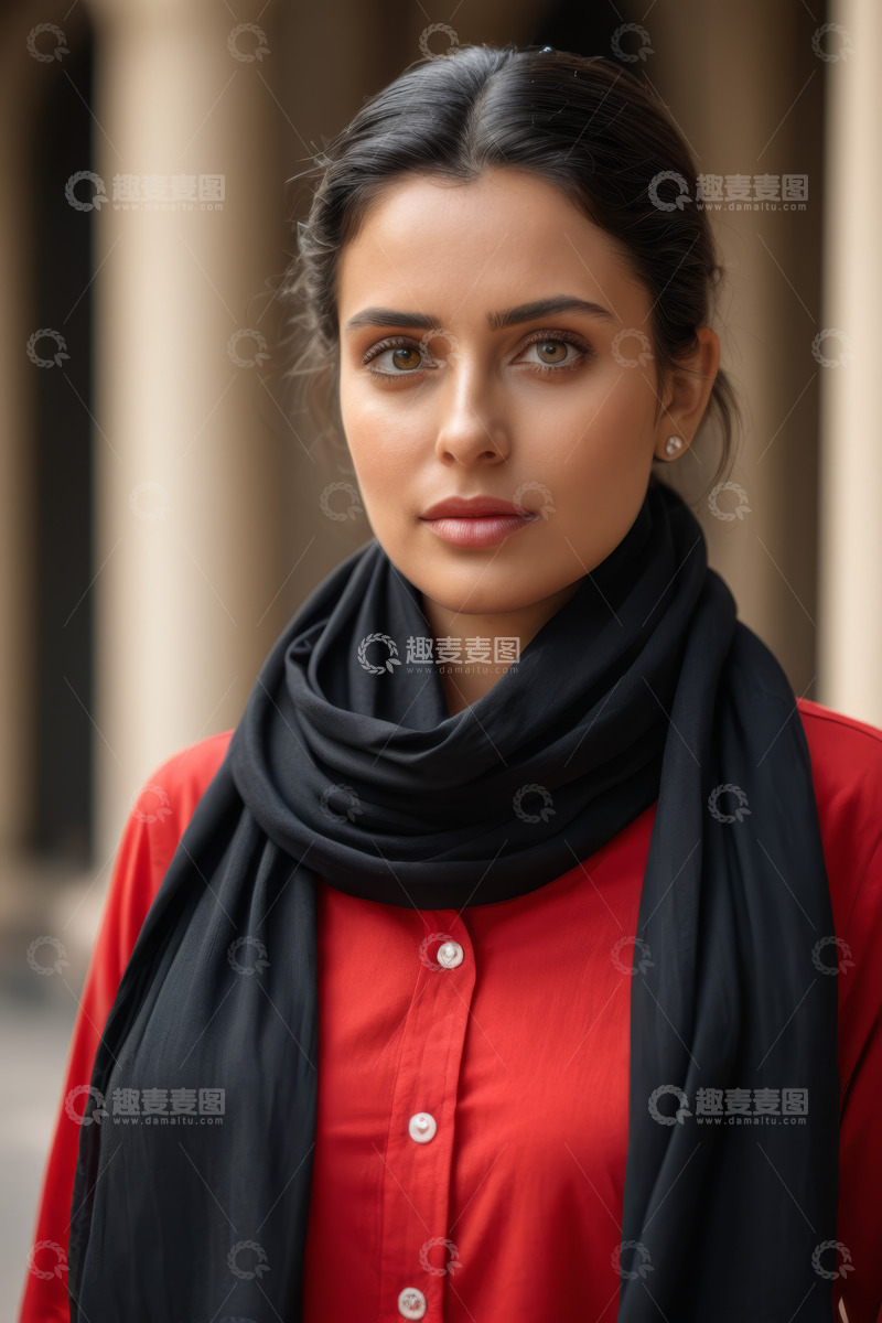 高清大图下载【趣麦麦图】戴围巾的年轻女性半身像
