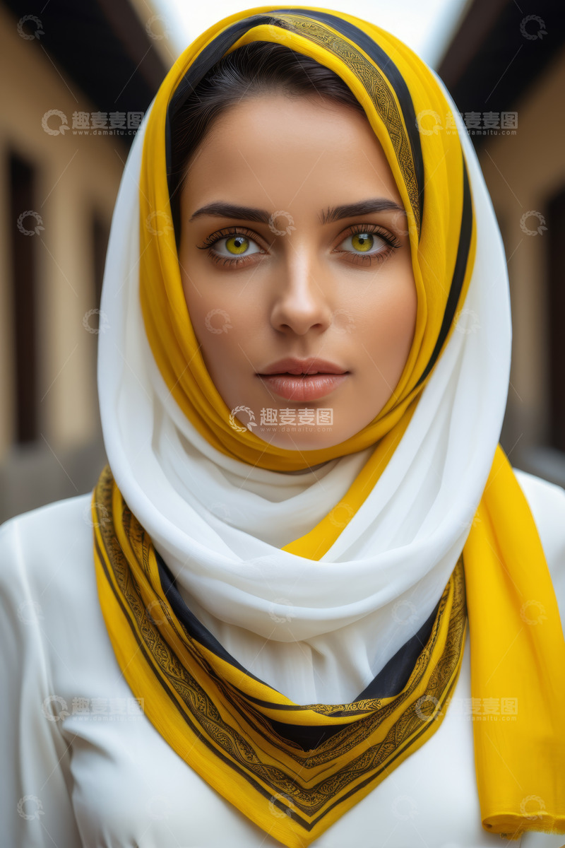 高清大图下载【趣麦麦图】戴头巾的年轻女性肖像