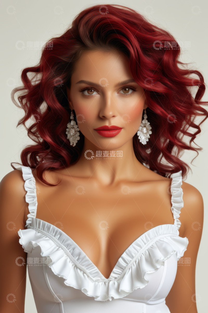 高清大图下载【趣麦麦图】红发时尚女子半身肖像
