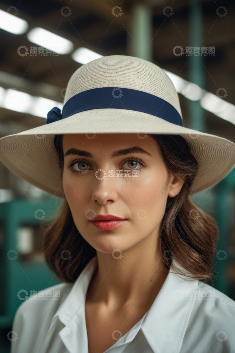 高清大图下载【趣麦麦图】戴草帽的女子人像特写