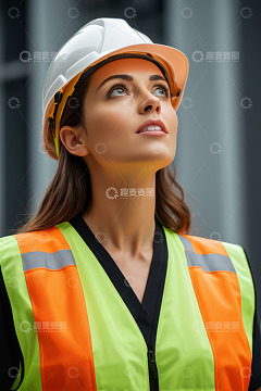 戴安全帽穿反光背心的女性