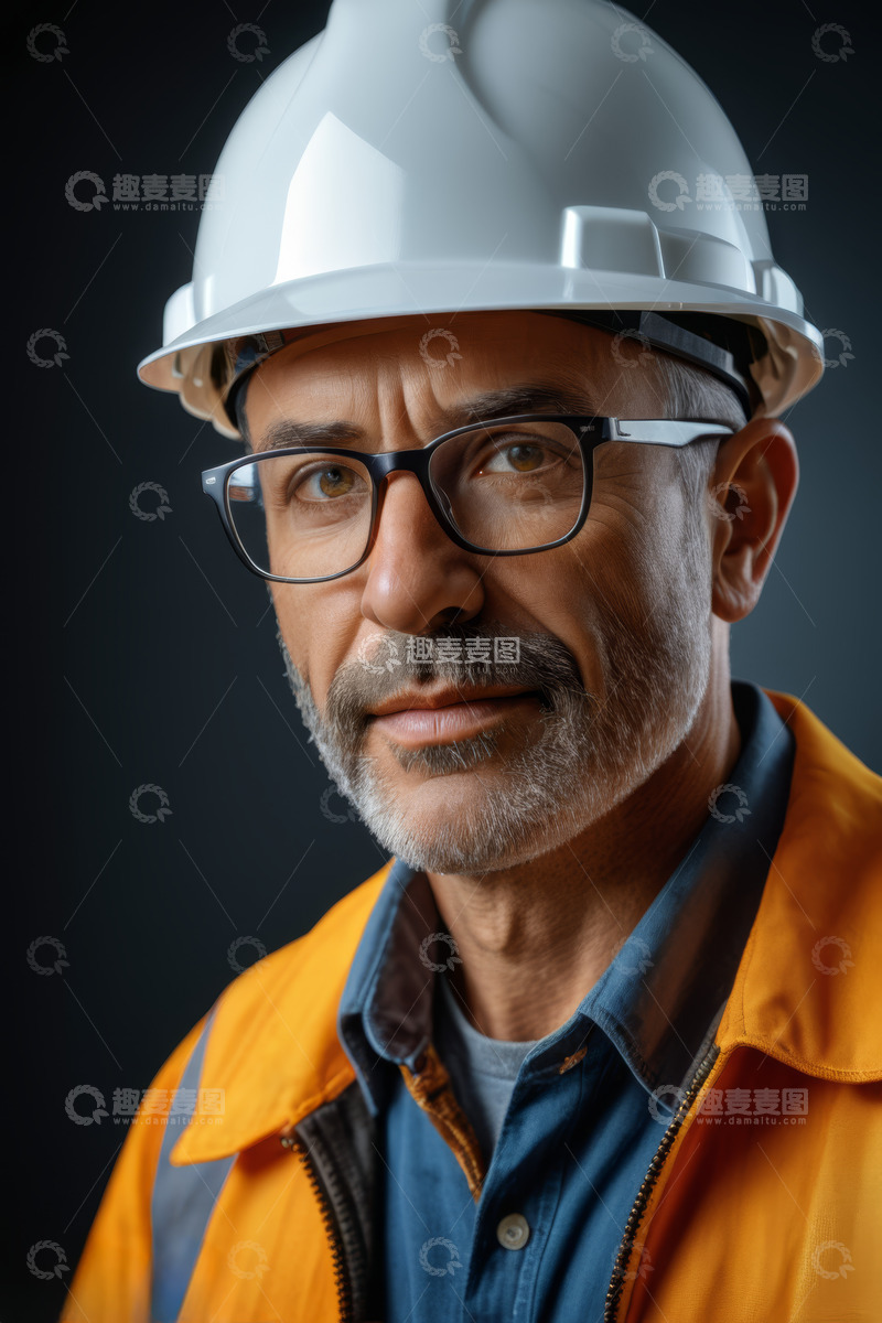 高清大图下载【趣麦麦图】戴安全帽穿工装的男性工作者