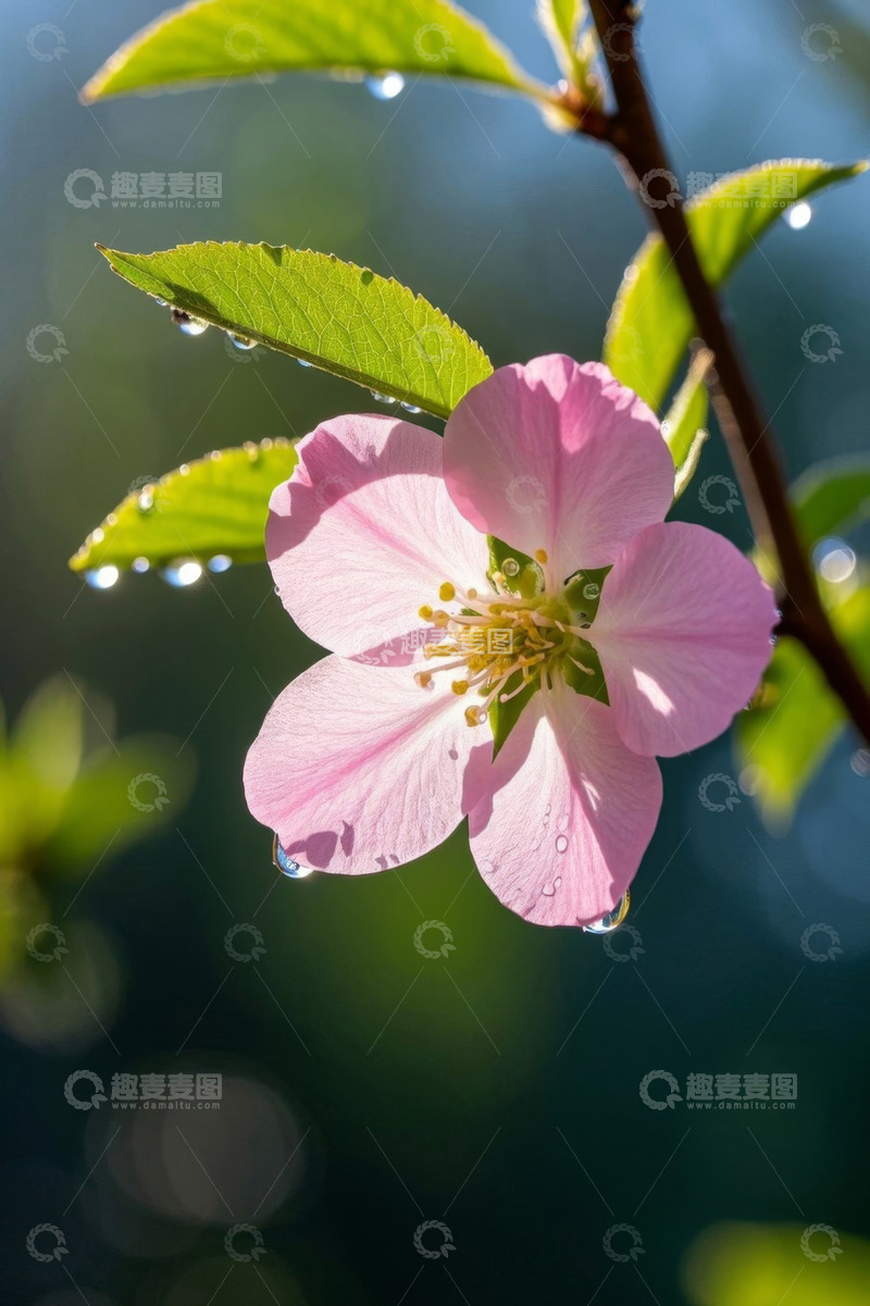 高清大图下载【趣麦麦图】带露珠的粉色花卉特写