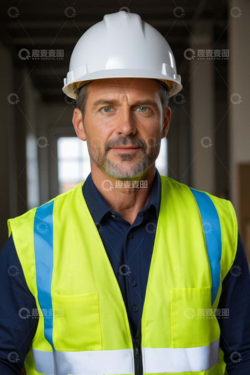 高清大图下载【趣麦麦图】穿着安全背心的男性建筑工人