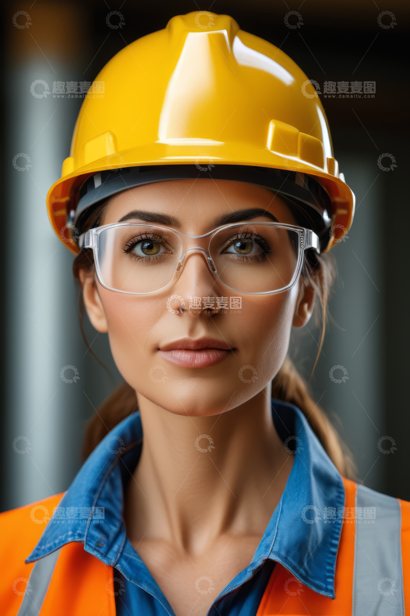 高清大图下载【趣麦麦图】戴安全帽穿工装的女性