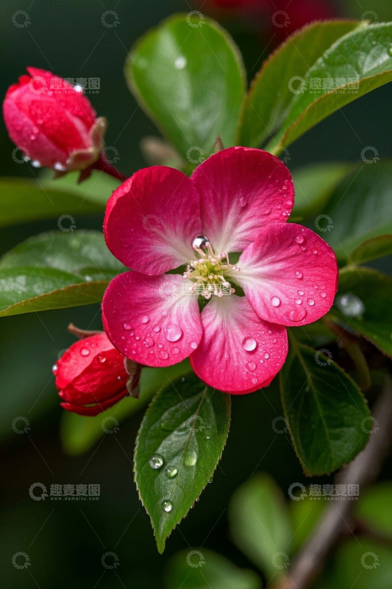 高清大图下载【趣麦麦图】带水珠的红色花卉特写