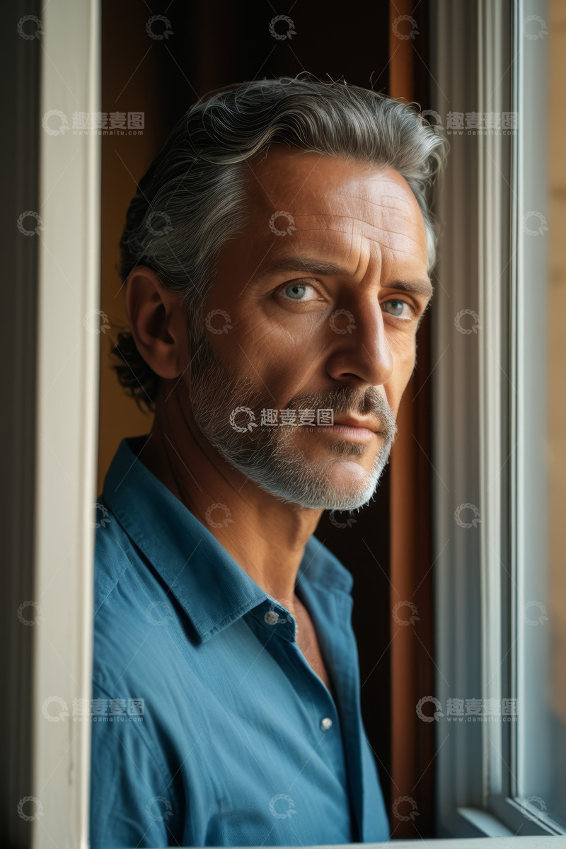 高清大图下载【趣麦麦图】窗边成熟男性的肖像特写