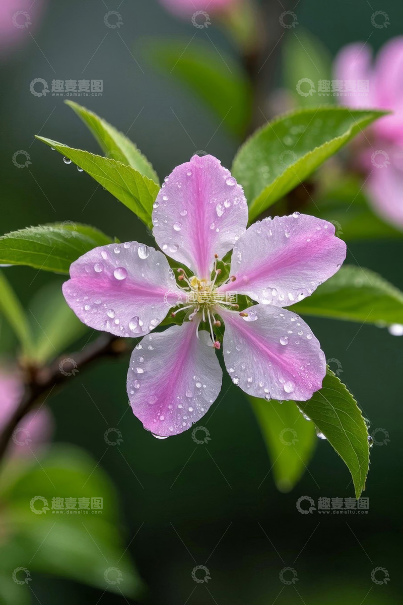 高清大图下载【趣麦麦图】带水珠的粉色花卉特写