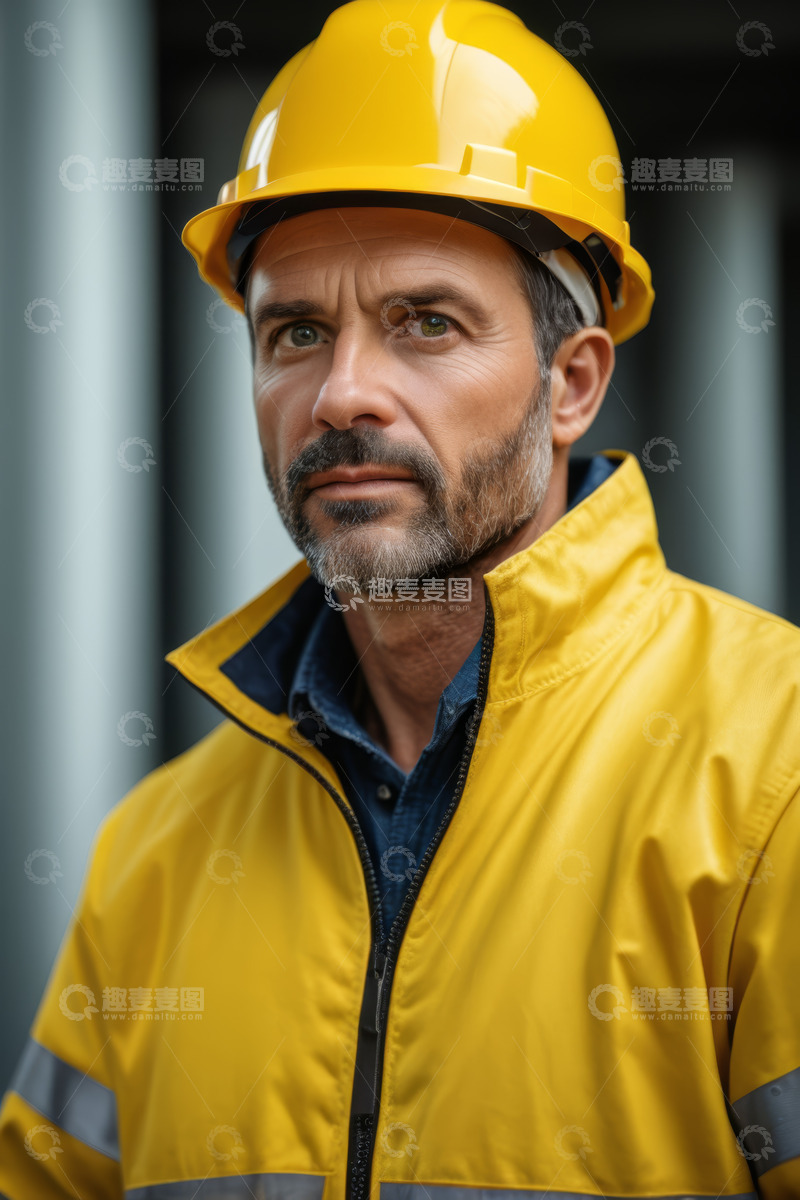 高清大图下载【趣麦麦图】戴安全帽的工人肖像