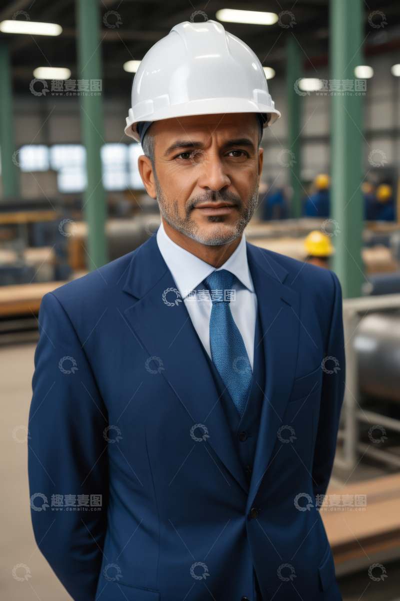 高清大图下载【趣麦麦图】工厂内穿西装戴安全帽的男子