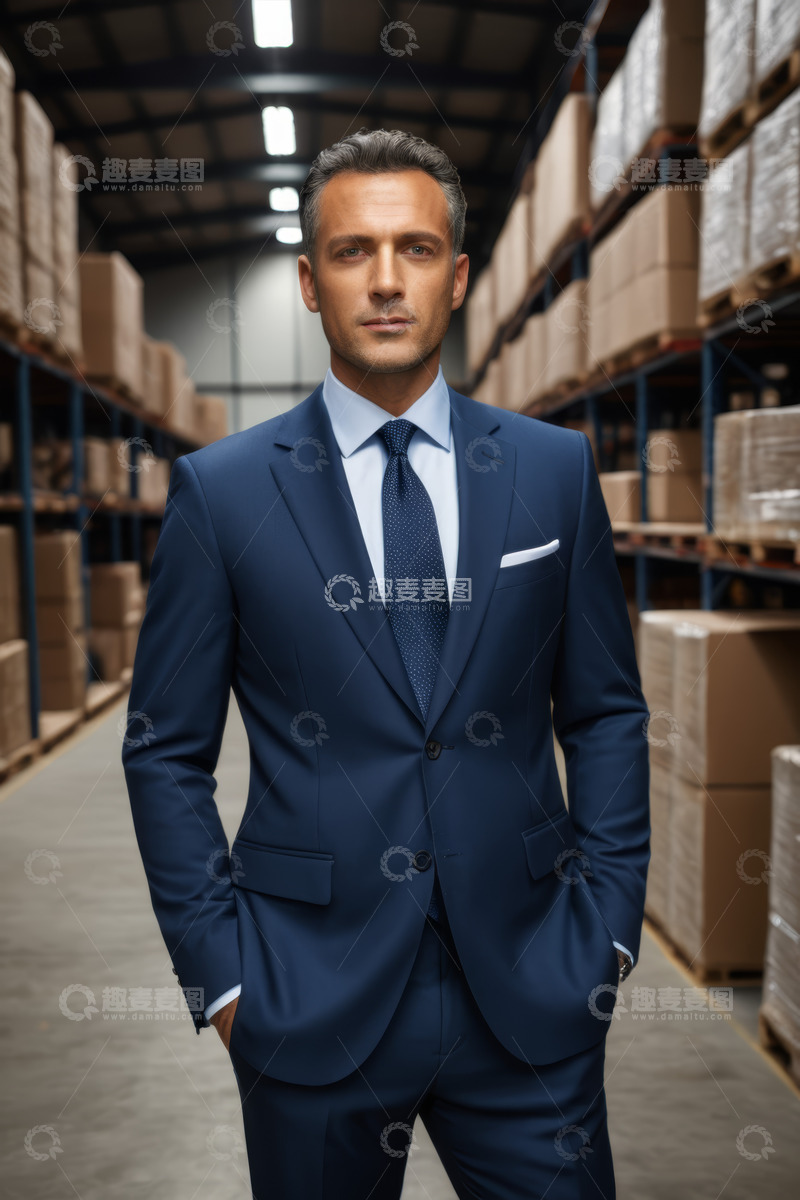高清大图下载【趣麦麦图】身着西装的男士站立在仓库中