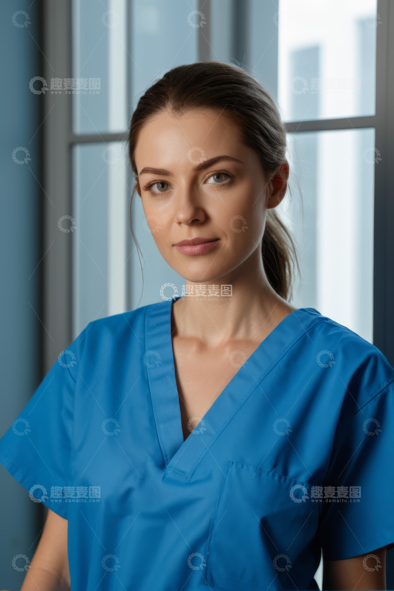 高清大图下载【趣麦麦图】身着医护服的女性正面肖像