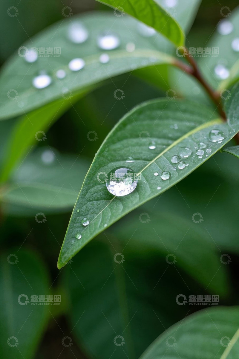 高清大图下载【趣麦麦图】绿叶上晶莹的水珠特写