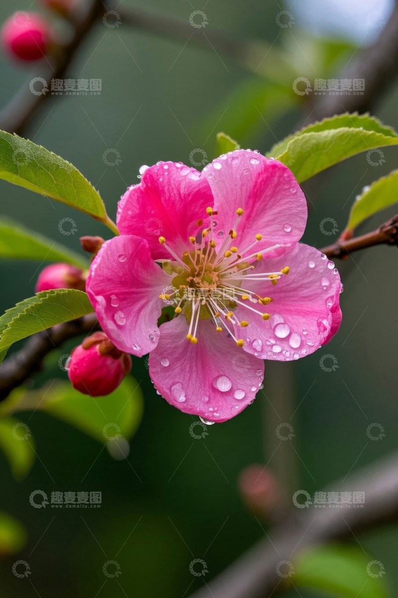 高清大图下载【趣麦麦图】带水珠的粉色花朵特写