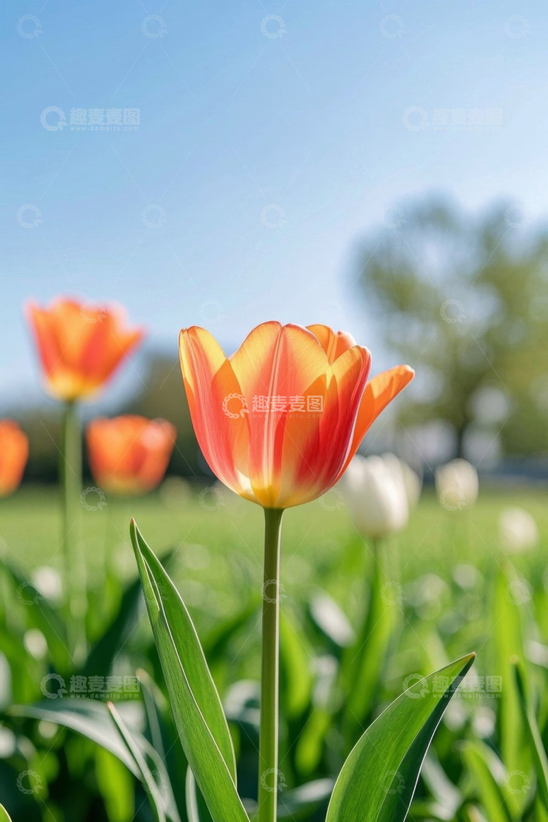 高清大图下载【趣麦麦图】阳光下盛开的橙色郁金香