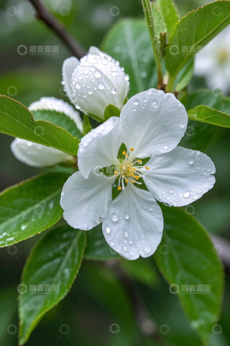 高清大图下载【趣麦麦图】带水珠的白色花朵特写