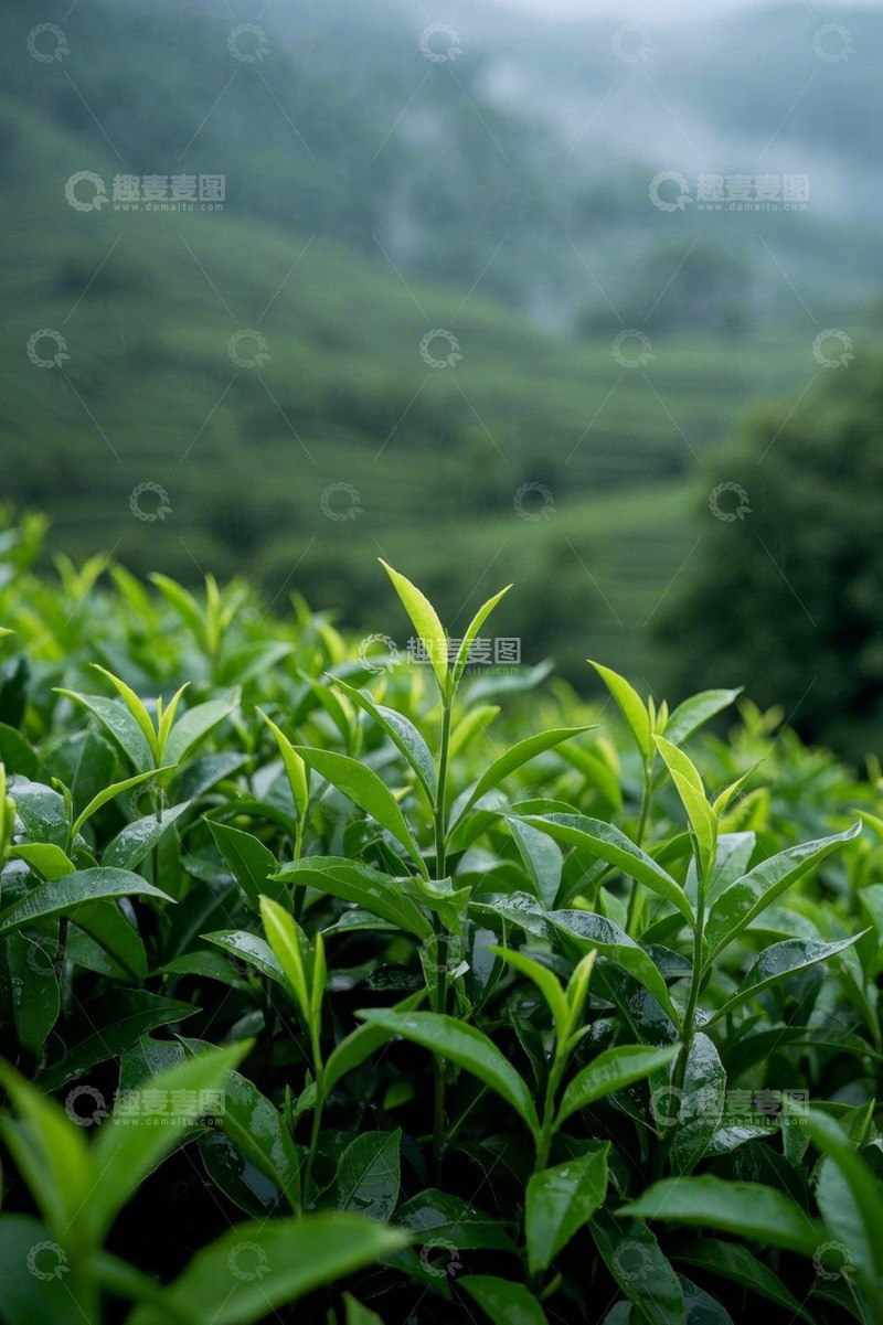 高清大图下载【趣麦麦图】近景拍摄茶园嫩绿茶叶