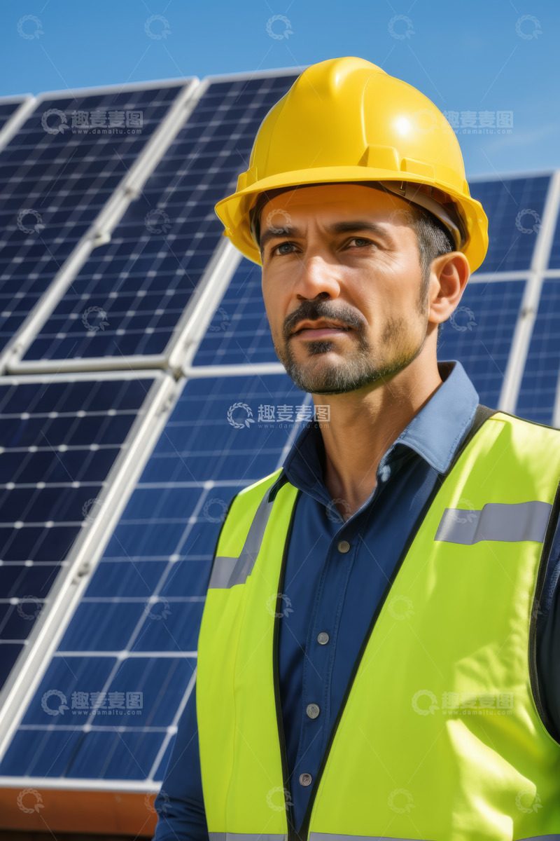 高清大图下载【趣麦麦图】太阳能面板工人近景