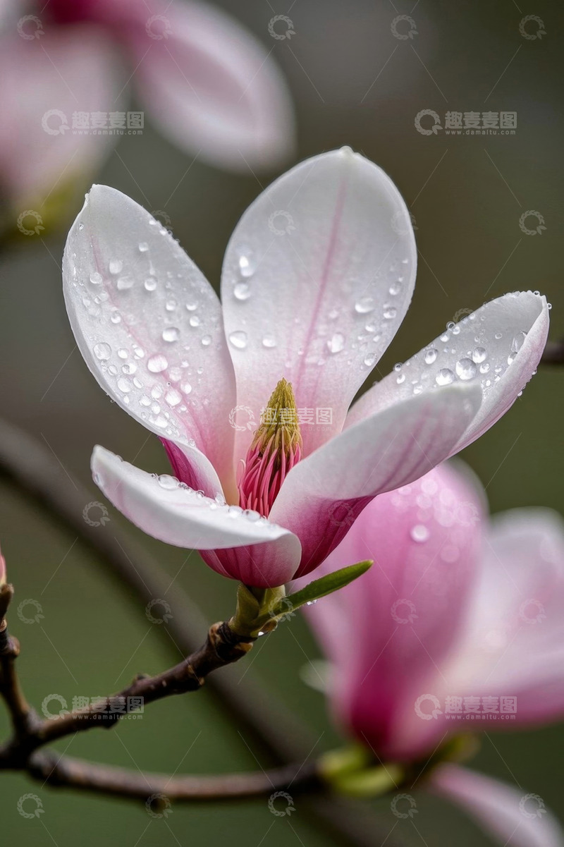高清大图下载【趣麦麦图】带水珠的粉色玉兰花特写