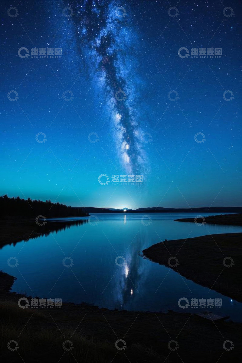 高清大图下载【趣麦麦图】湖面星空倒影夜景