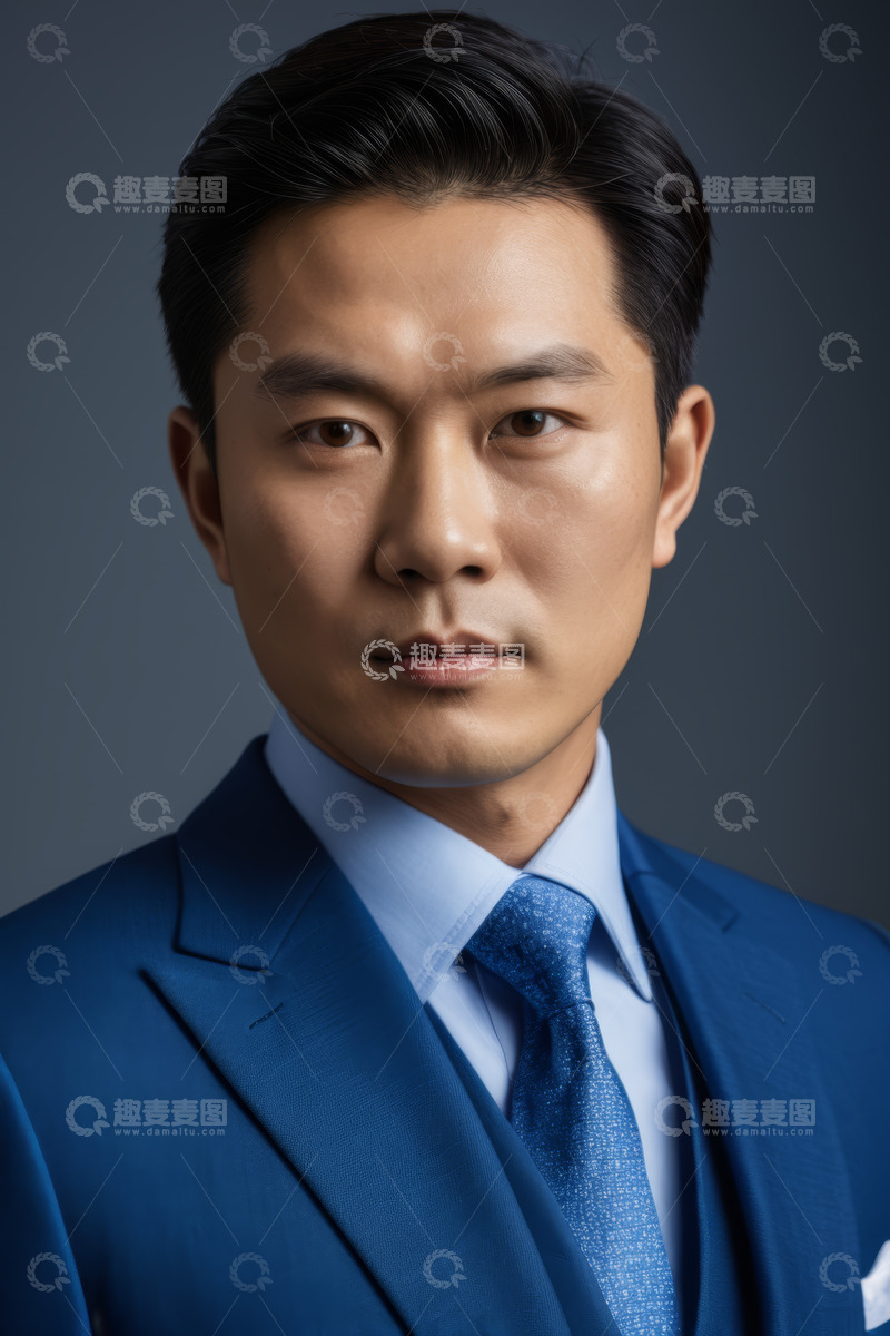 高清大图下载【趣麦麦图】身着蓝色西装的亚洲成年男性