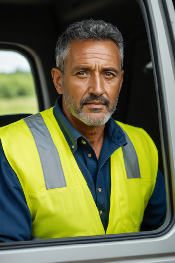 穿反光背心男子坐车内