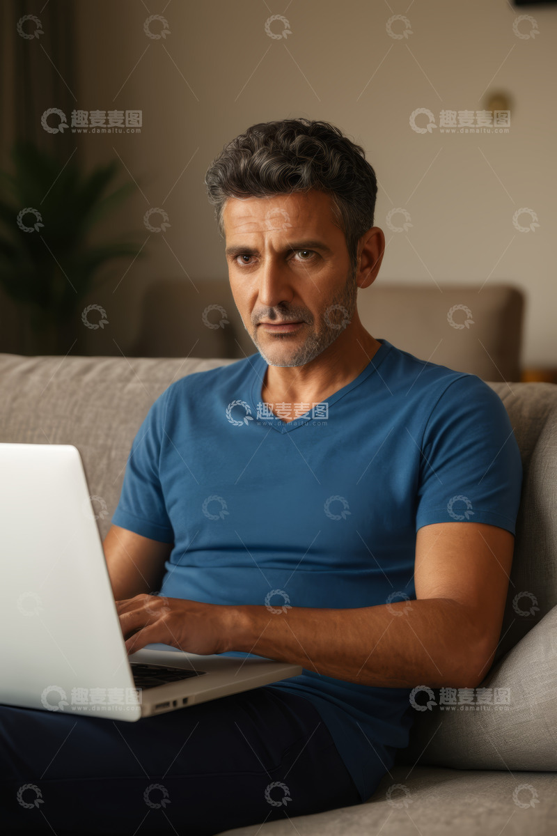 高清大图下载【趣麦麦图】男人居家使用笔记本电脑