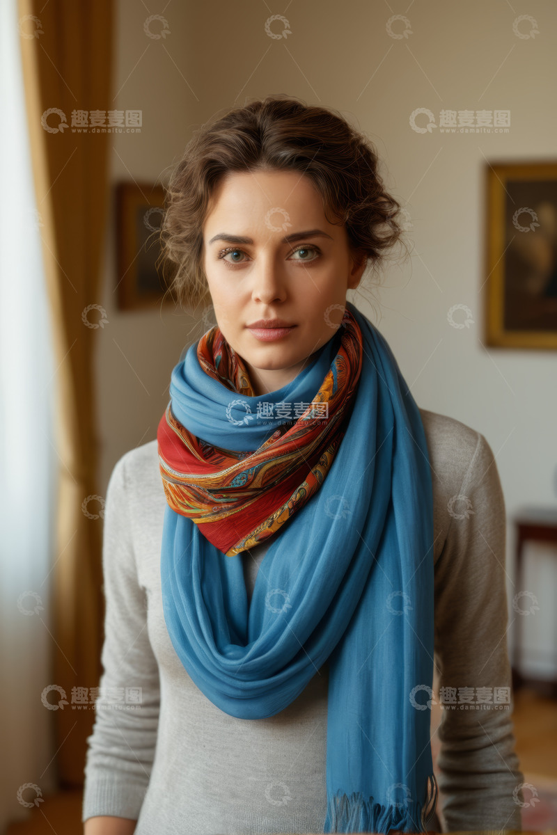 高清大图下载【趣麦麦图】室内戴围巾女性肖像