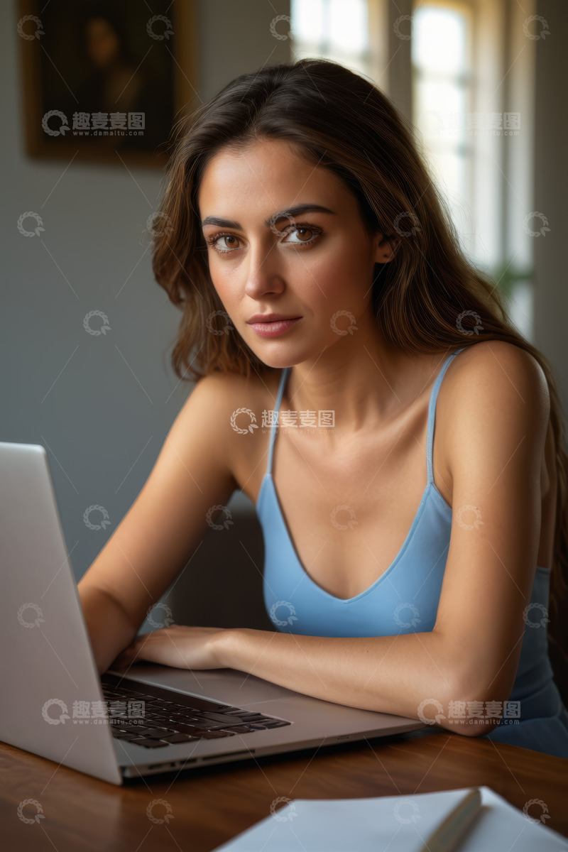 高清大图下载【趣麦麦图】年轻女子使用笔记本电脑办公
