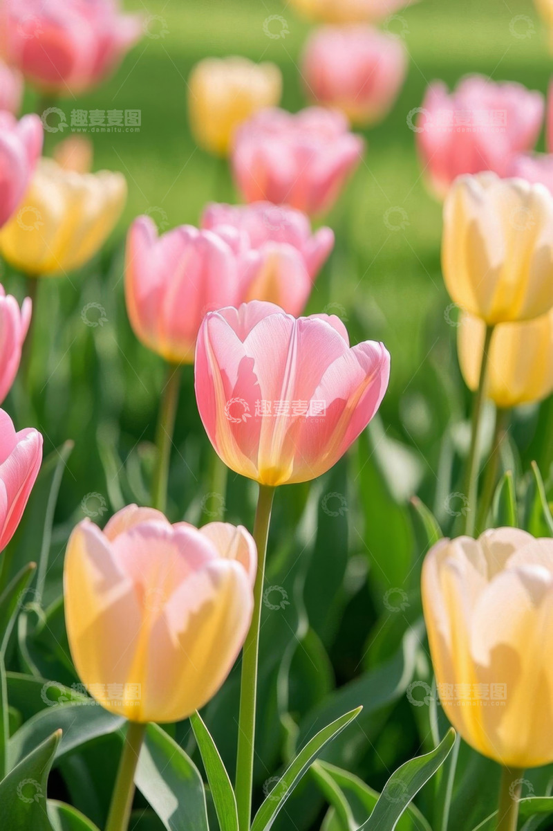 高清大图下载【趣麦麦图】粉色黄色郁金香花丛