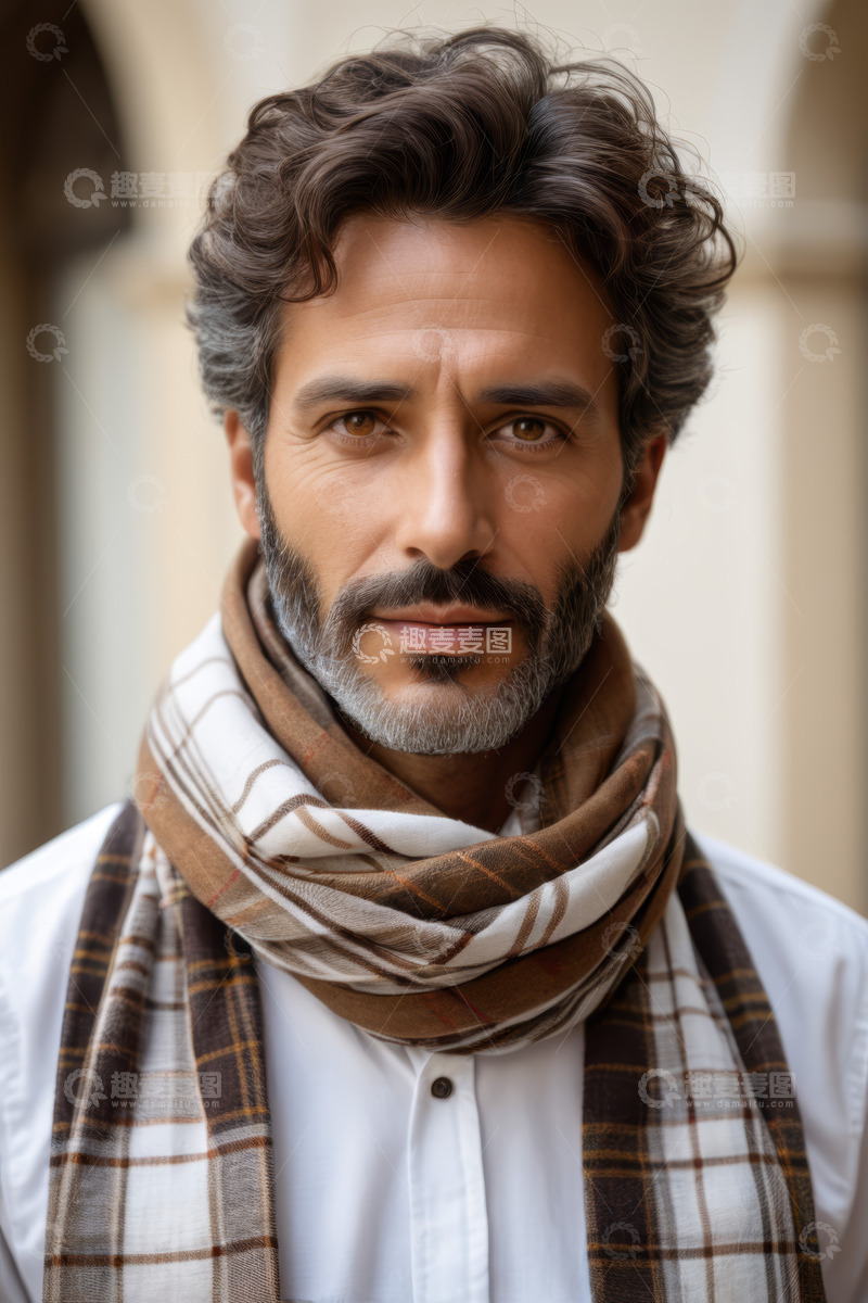 高清大图下载【趣麦麦图】戴围巾男士的肖像特写