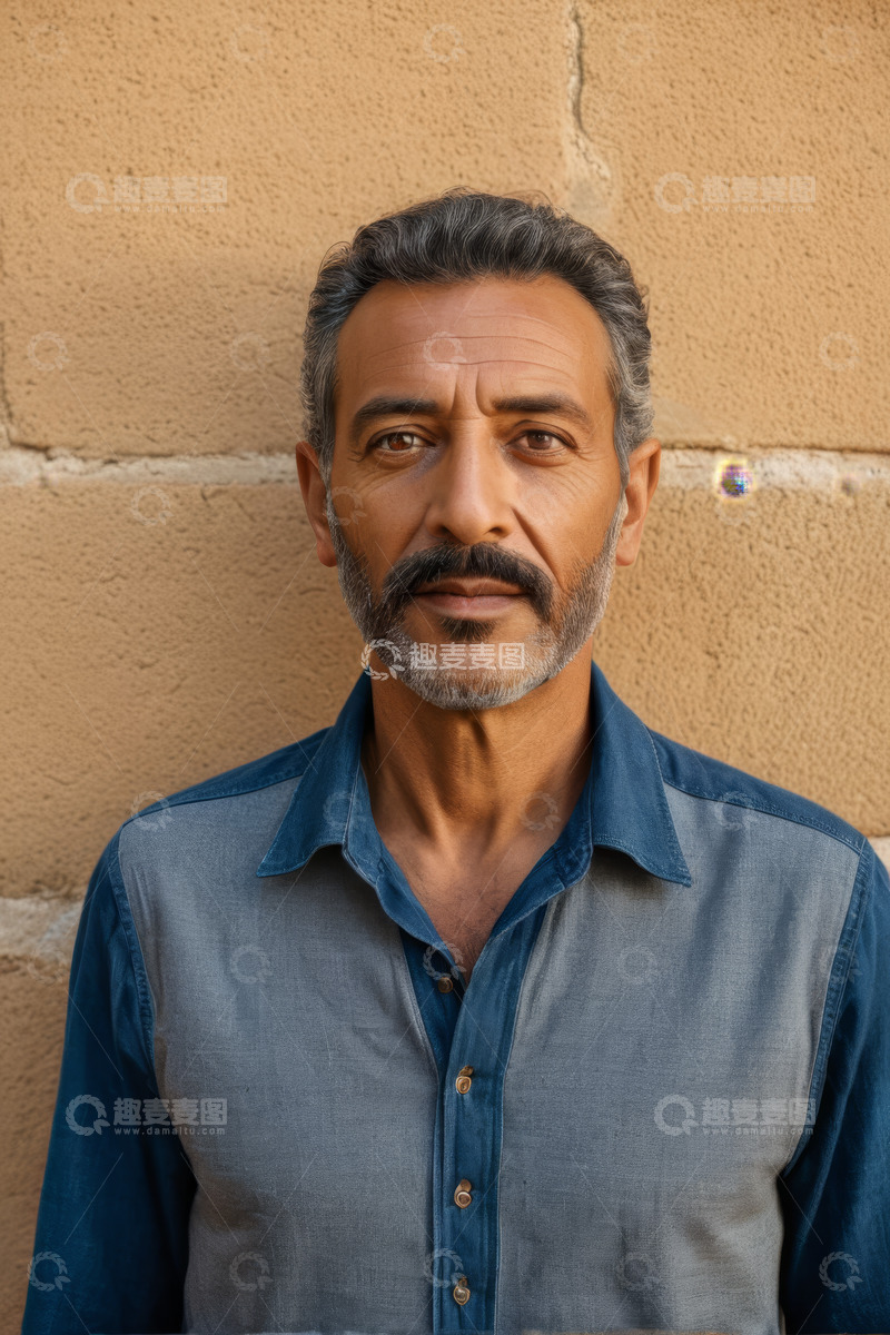 高清大图下载【趣麦麦图】穿牛仔衬衫男子正面肖像
