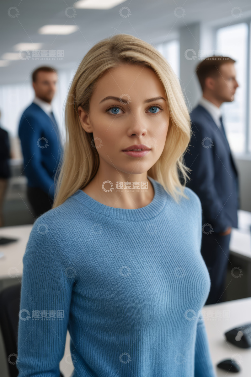 高清大图下载【趣麦麦图】办公室内金发女子正面肖像