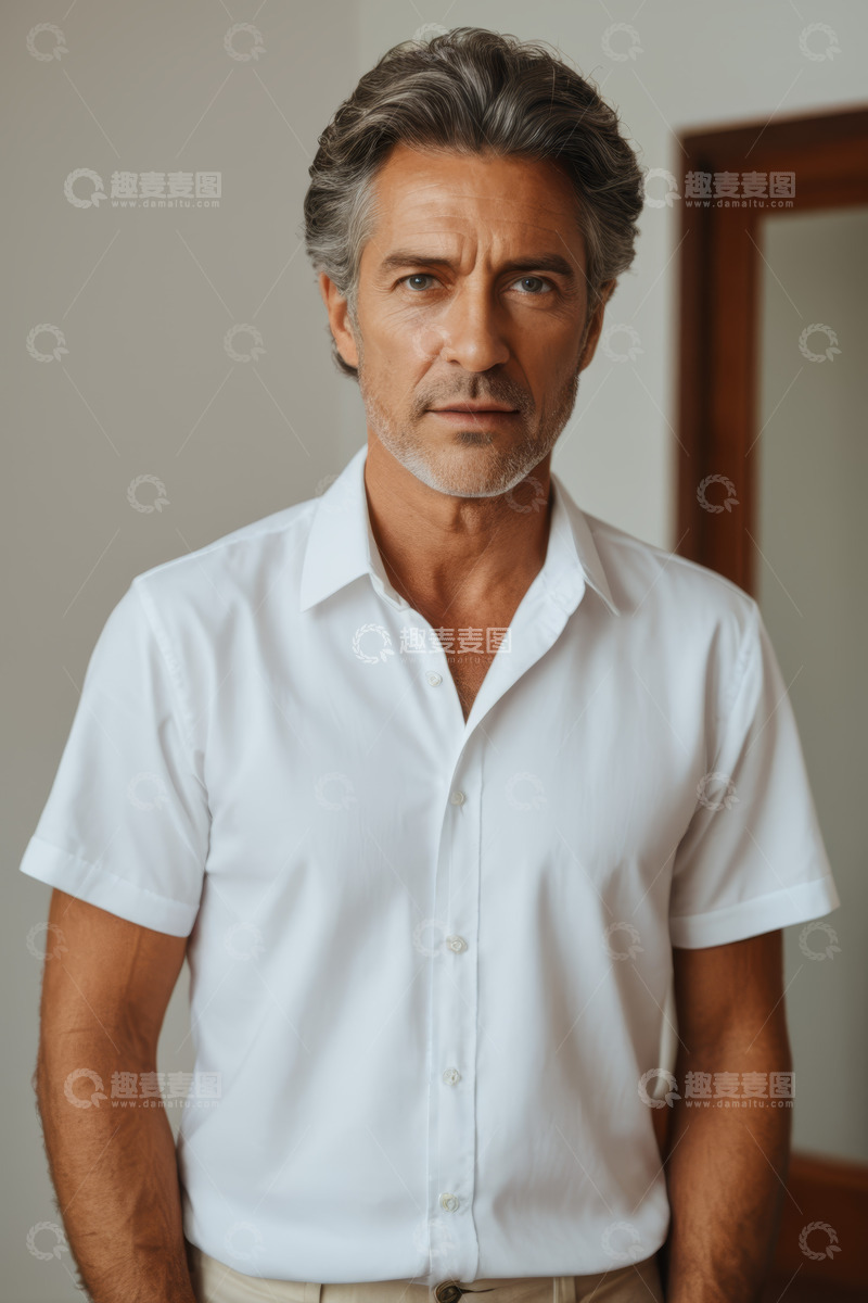 高清大图下载【趣麦麦图】穿着白衬衫的成熟男性肖像
