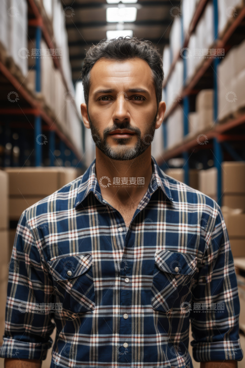 高清大图下载【趣麦麦图】仓库中男子正面肖像